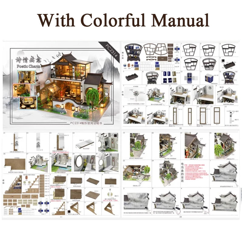 NEW DIY Wooden Doll Houses Japanese Ancient Casa Miniature Building Kits with Furniture Led Dollhouse for Adults Christmas Gifts SS69