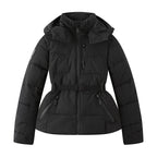 Women's Winter Hooded High Waist Padded Sport Parkas Coats with Belt Female Elegant Thick Warm Pockets Windproof Skiing Jackets