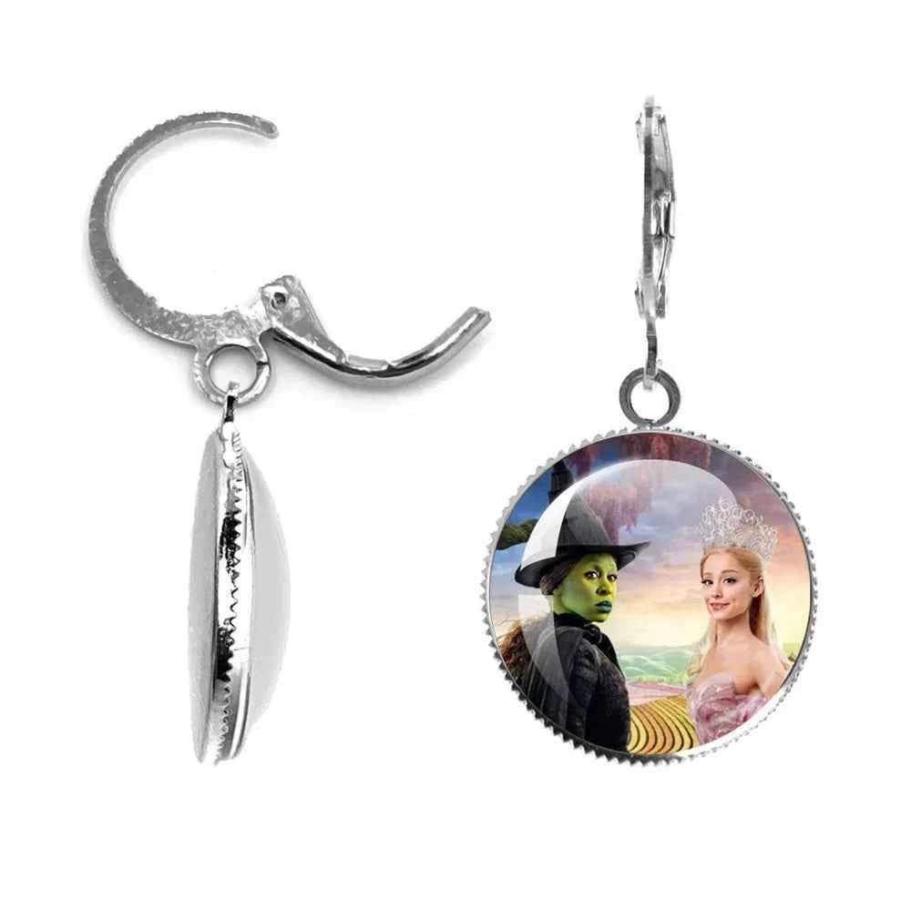 The Movie Wicked Elphaba&Linda Cosplay 20MM Glass Cabochon Earrings Jewelry Accessories Earring Jewelry Gift for Couple
