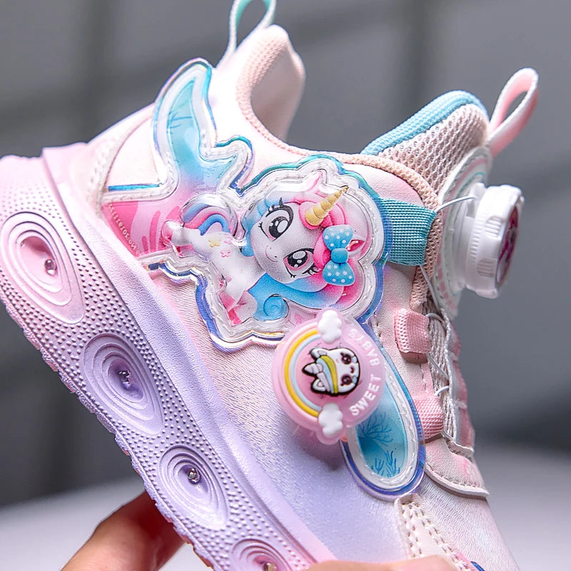 Disney Children's Luminous LED Sneakers Cartoon Pony Outdoor Shoes Girls' Cute Night Light Shoes Mesh Breathable on-slip Shoes