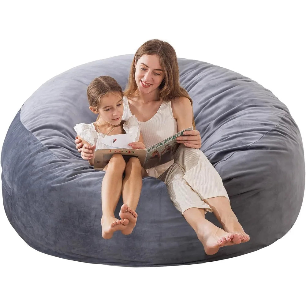 5 Large Memory Foam Filled Bean Bag Chairs for W/Filling,Ultra Soft Dutch Velvet Cover,Round Fluffy Lazy Sofa for Living Room