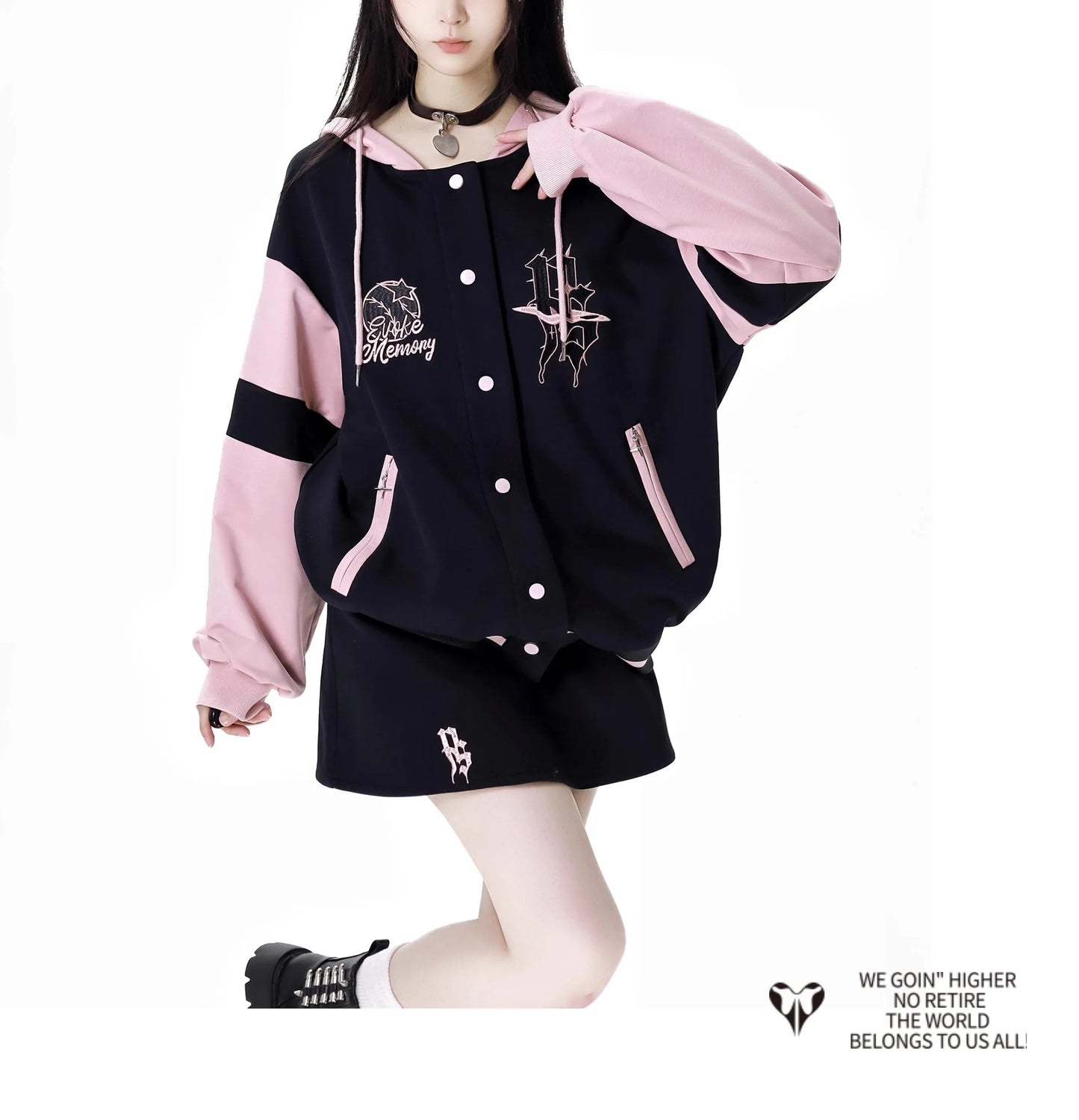 Pink and Black Splicing Color Hooded Baseball Jacket Casual Pant Sets 2025 Spring and Autumn Sweet Cool Girl Students Outfits SS69