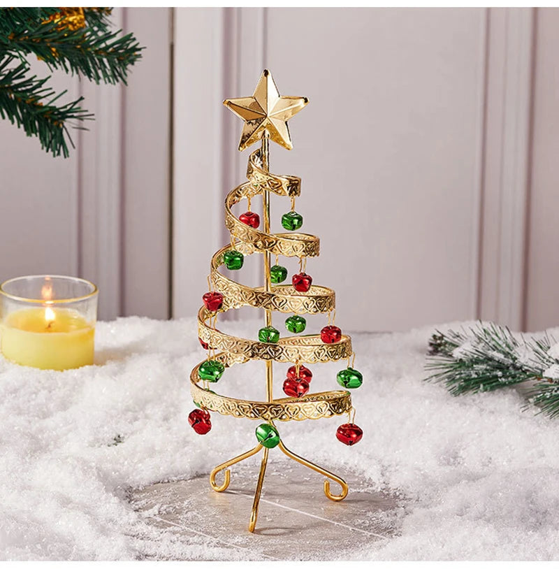 Iron Lace Christmas Tree Mini With Bell Star Desktop Ornament Ornament New Year Christmas Eve Gift Celebrate Party Xmas 2026
