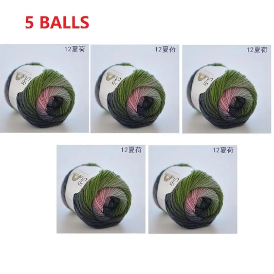 100% Wool Yarn Rainbow Color for Hand Knitting Crochet Plush Thickness Lanas Thread DIY Soft Scarf Shawl Sweater Free Shipping