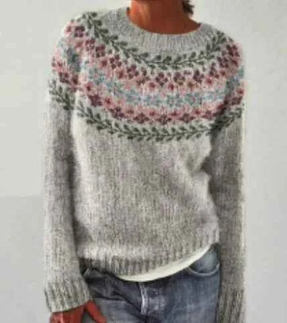 Spring Knitted Women's Sweater O-neck Long Sleeve Casual Loose Sweater Elegant Trendy Print Female Winter Fashion Ladies Clothes