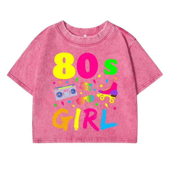 80 S Girl Colorfulprinting Female Washed Short Tshirt Breathable Summer T Shirt Casual Fashion Midriff-Baring Distress Tops SS69 32.69 Rose Red / L