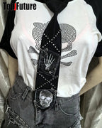 Women Men Y2K Girl Boy Gothic Harajuku Punk Steampunk Pre-Tied Ties Skeleton Necktie Accessories Halloween Cosplay Tie Choker SS69