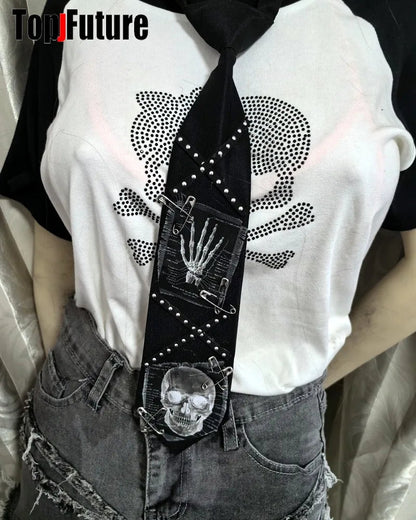 Women Men Y2K Girl Boy Gothic Harajuku Punk Steampunk Pre-Tied Ties Skeleton Necktie Accessories Halloween Cosplay Tie Choker SS69