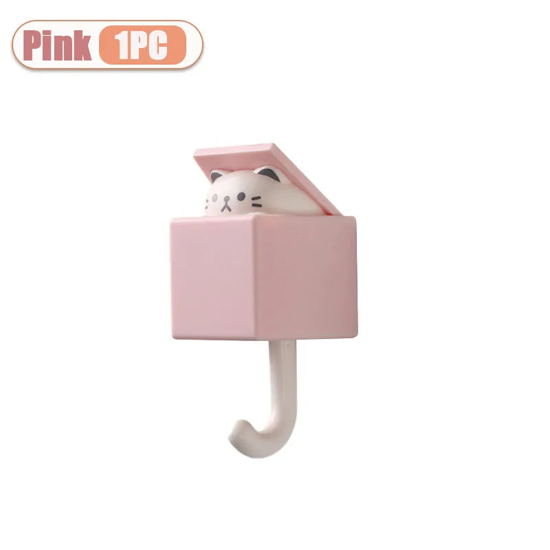 Self-Adhesive Cat Wall Hooks, Cute Animal Decorative Hanger