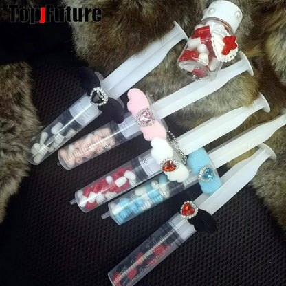 Harajuku Goth Lolita Y2K Girl Blood vessel pendant Halloween cosplay props Syringe Hospital ornament Pill bottle Key Chain SS69