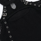 Goth Dark Fishnet Patchwork Off Shoulder Halter Top