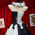MEOWCOS Women's Gothic Halloween Costume Set, Black and White Corset Outfit