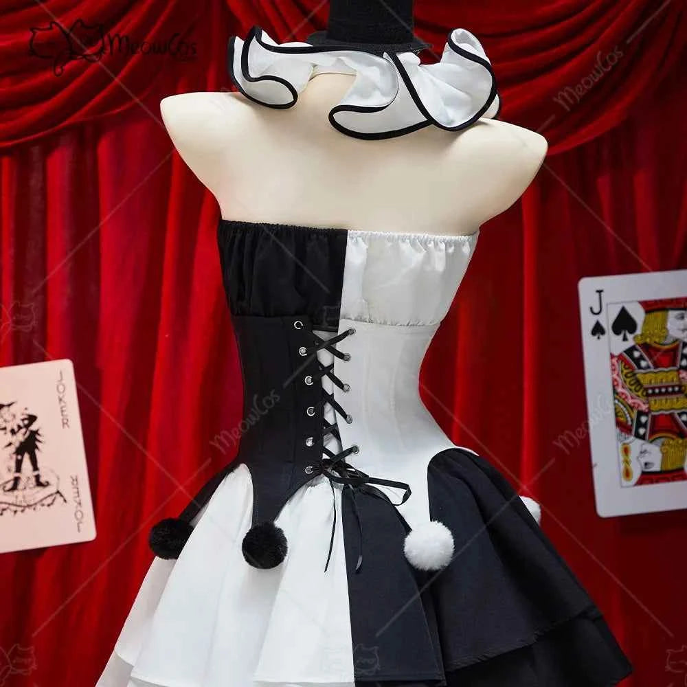 MEOWCOS Women's Gothic Halloween Costume Set, Black and White Corset Outfit