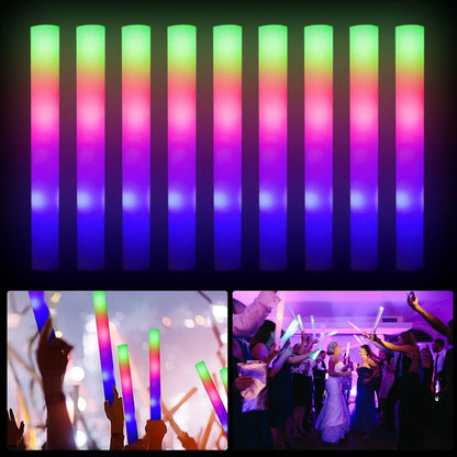 jianyana 100Pcs LED Foam Glow Sticks RGB Light Up Cheer Tubes for Parties