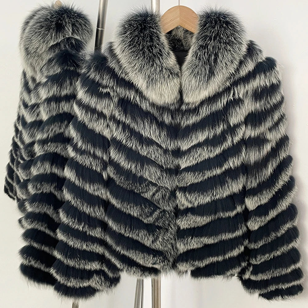 OFTBUY Women's Real Fox Fur Coat - Thick Warm Winter Jacket