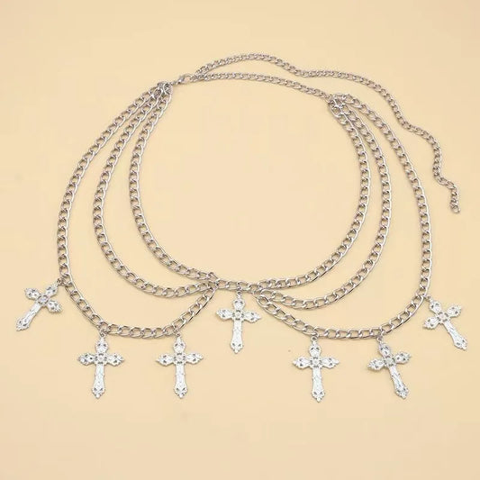 SS69 Women's Cross Waist Chain, Adjustable Metal Body Jewelry for Punk Style