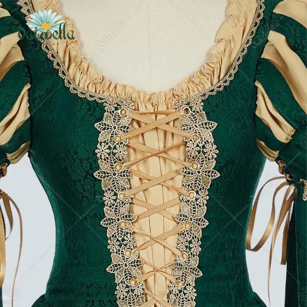 DAIZBELLA Women Medieval Renaissance Costume Pseudo-two-piece Vintage Renaissance Fair Dress with Wide Sleeves Lace