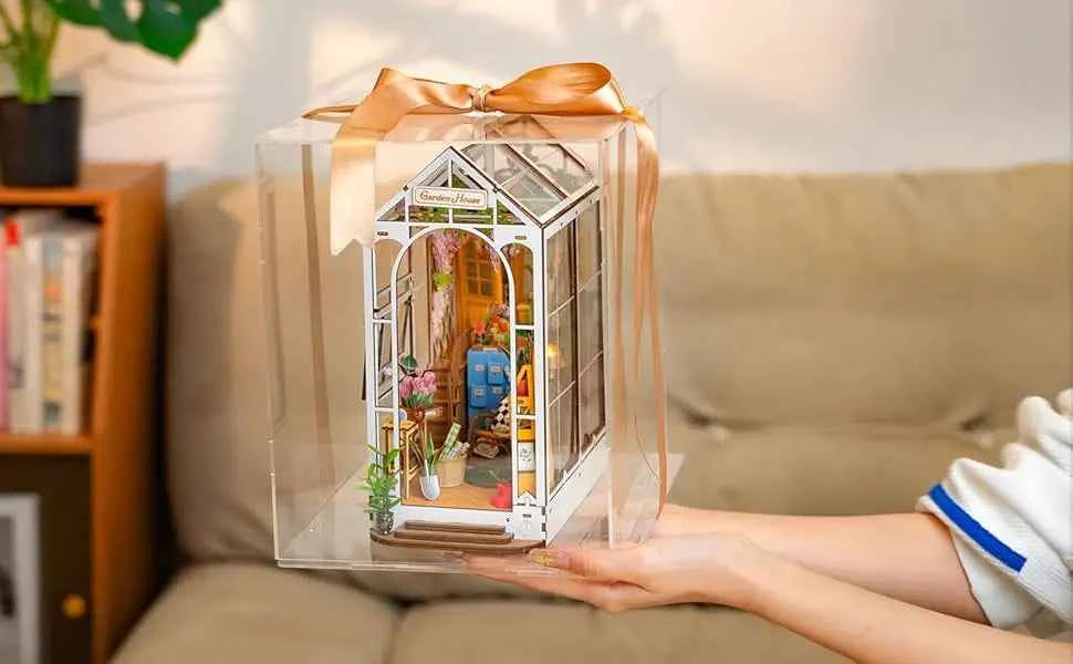 Robotime Garden Shed DIY Book Nook Kit with Furniture and LED Lamp 3D Puzzle Booknook Miniature House Model Kit for Adults