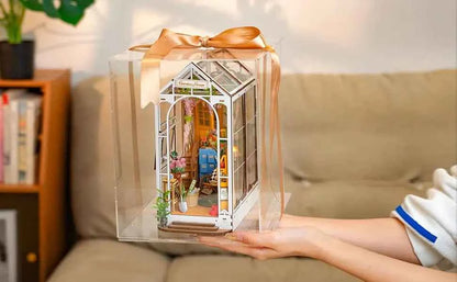 Robotime Garden Shed DIY Book Nook Kit with Furniture and LED Lamp 3D Puzzle Booknook Miniature House Model Kit for Adults