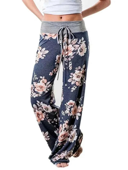 Plus Size Women S-8XL Fashion Casual Loose Stretch Printing Drawstring  Lounge Pants Pajama Long Wide Leg Pants