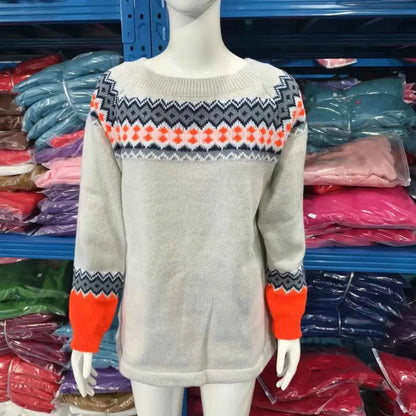 Spring Knitted Women's Sweater O-neck Long Sleeve Casual Loose Sweater Elegant Trendy Print Female Winter Fashion Ladies Clothes