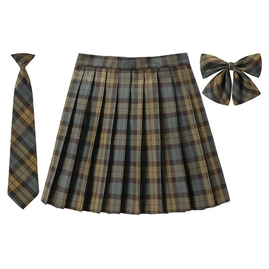 Beauty 2024 Women Plaid Pleat Skirt With Necktie Bowtie Preppy Japanese School Girls New Autumn Winter Preppy Style Mini Skirt SS69 19.69 Yellow / XXXL / CN
