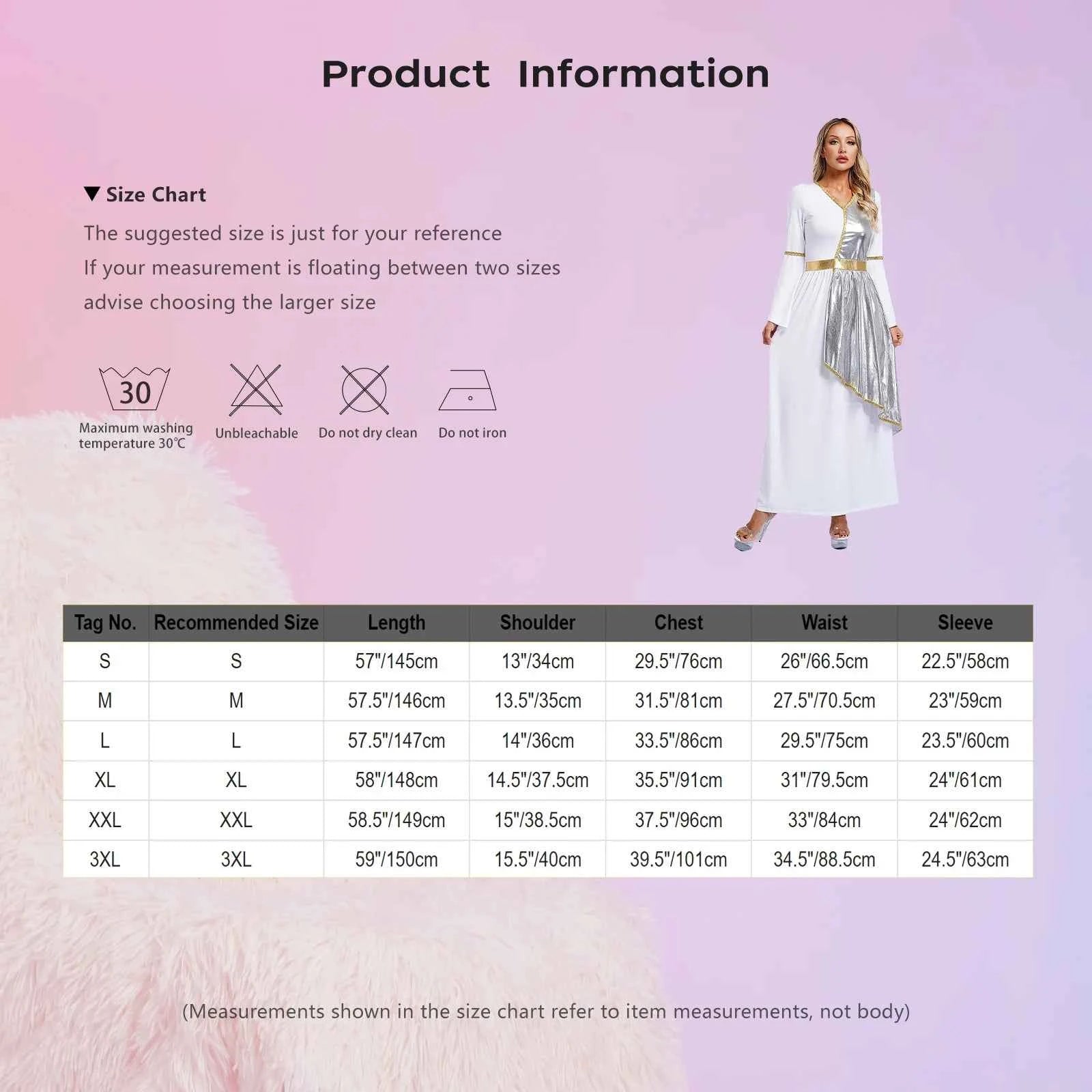 Woman's Greek Aphrodite Nymph Halloween Cosplay Costume Shiny Bell Long Sleeve Maxi Robe Dress Church Choir Prayer Gown