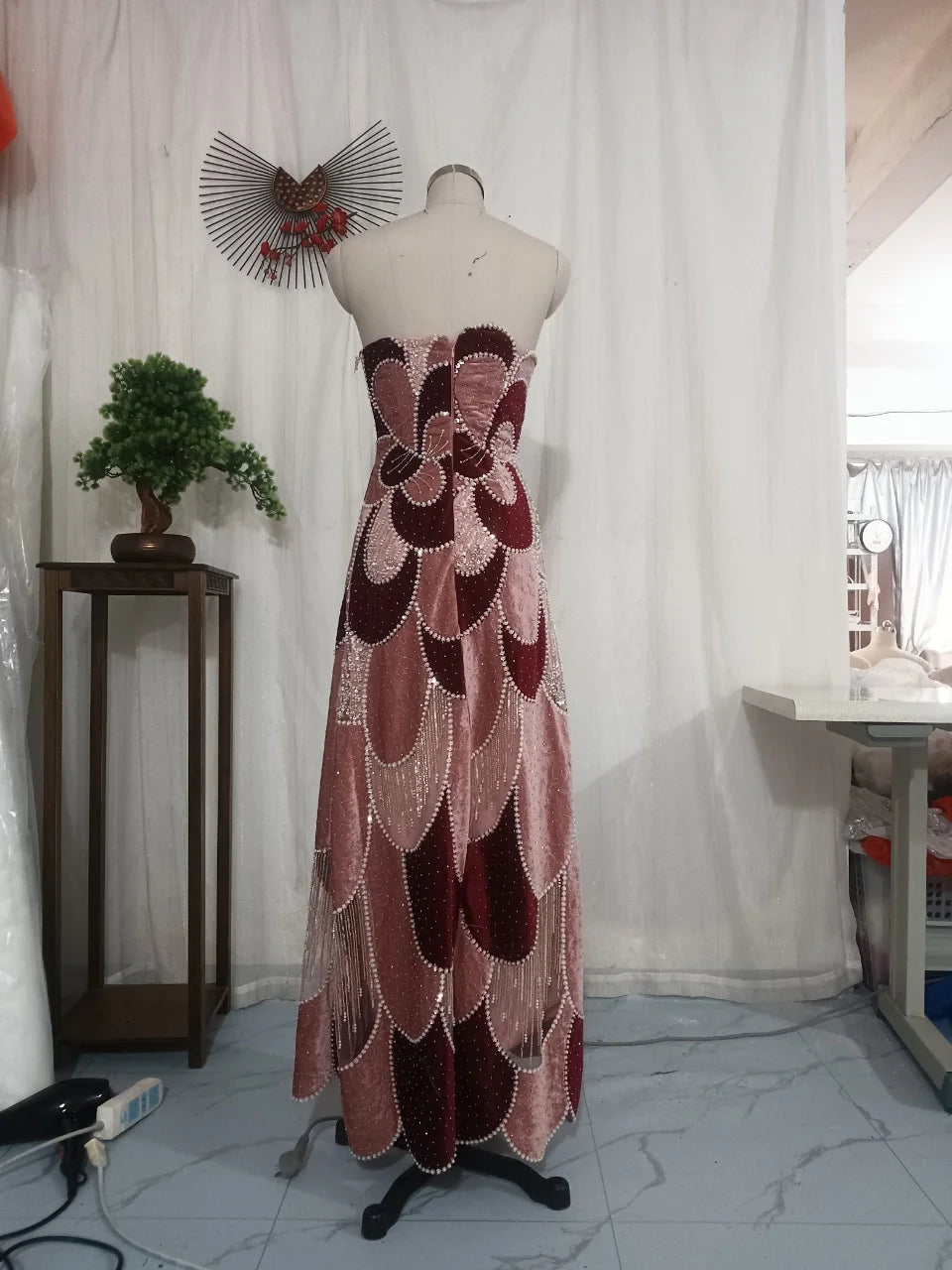 UOSUCN Sweetheart Beaded Sequin Mesh Evening Dress
