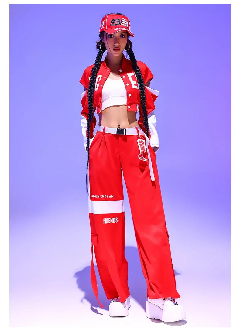 Women's Red Jazz Dance Performance Suit