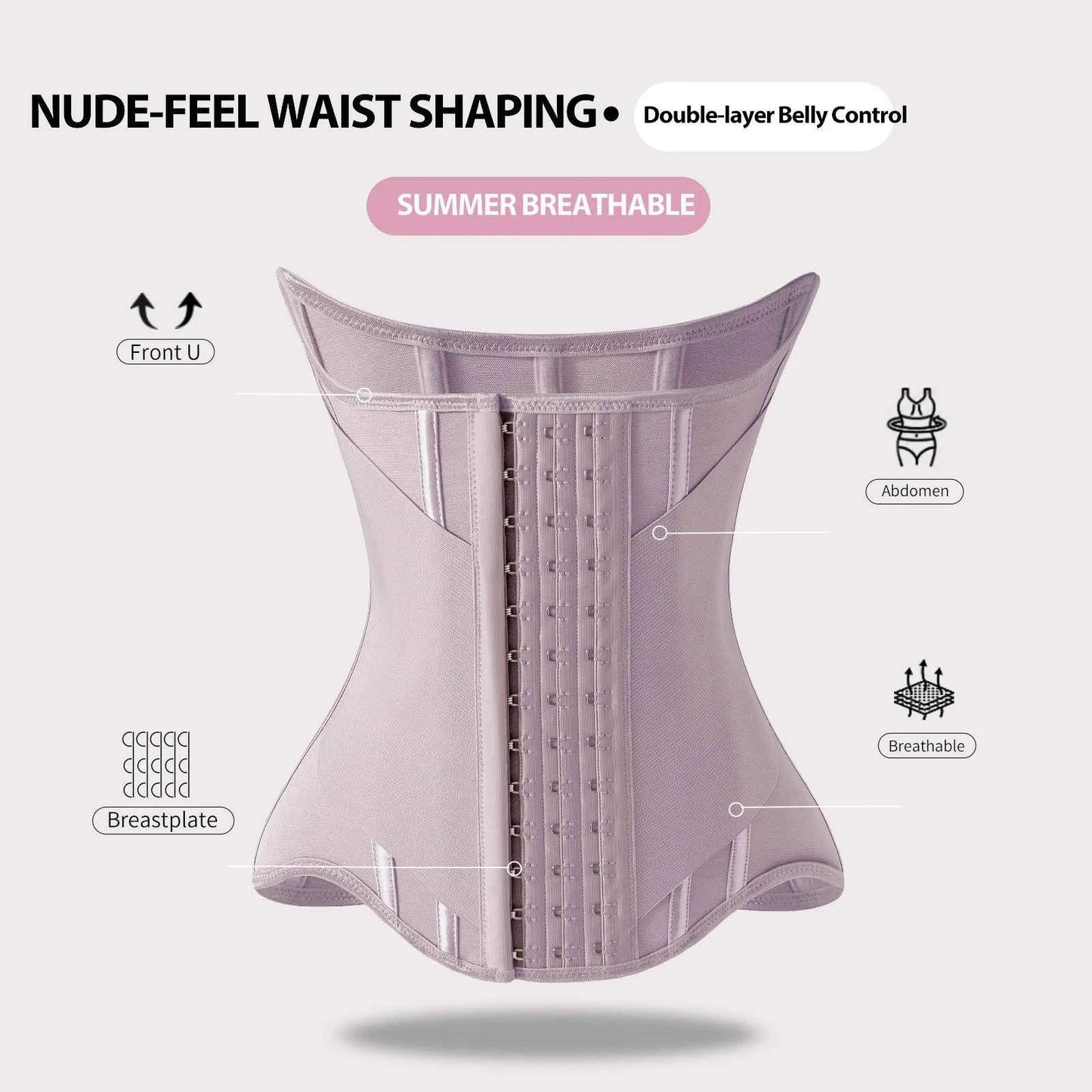 MiiOW U-shaped Waist Trainer Corset Women Buttoned Shapers Breast Lifted Waist Trainer Steel Bone Slimming Breathable Shapewear
