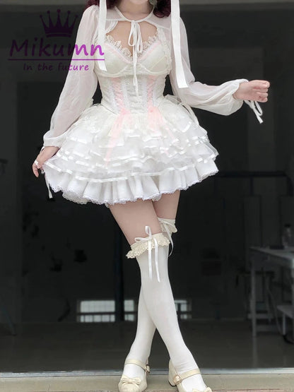 Harajuku Y2k Sweet Pink White Pumpkin Pants Lolita Autumn Winter JK Plush Shorts Japanese Kawaii Ruffles Lantern Shorts SS69