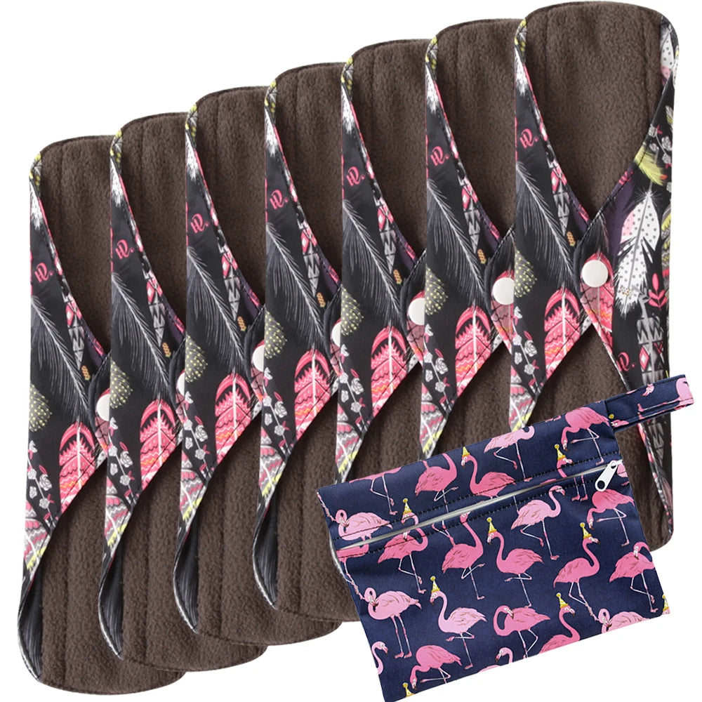 8pcs/Set 7pcs Cloth Menstrual Pad Mama Sanitary Reusable Soft Washable Charcoal Period Napkins +1pc Bonus Free Mini Wet Bag