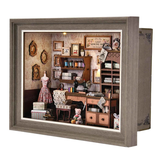 Book Nook Kit Tailor's Shop DIY 3D Wooden Puzzle Dollhouse Photo frame ornament Model Bookend Building Home Decoration