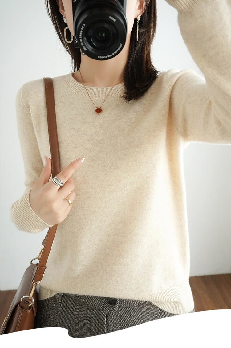 Autumn And Winter Cashmere Sweater Women's Crew Neck Pullover Casual Knitted Top Women's Short Undercoat Fashion 18 Colors SS69