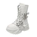 Single Boots Autumn New Round Toe Front Lace-Up Platform Non-Slip Mid-Tubular Boots Size Up To 42