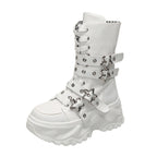 Single Boots Autumn New Round Toe Front Lace-Up Platform Non-Slip Mid-Tubular Boots Size Up To 42