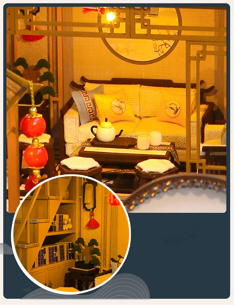 NEW DIY Wooden Doll Houses Japanese Ancient Casa Miniature Building Kits with Furniture Led Dollhouse for Adults Christmas Gifts SS69