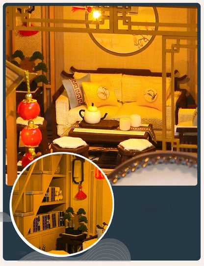 NEW DIY Wooden Doll Houses Japanese Ancient Casa Miniature Building Kits with Furniture Led Dollhouse for Adults Christmas Gifts SS69