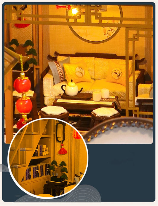 NEW DIY Wooden Doll Houses Japanese Ancient Casa Miniature Building Kits with Furniture Led Dollhouse for Adults Christmas Gifts SS69