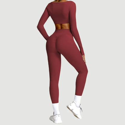 2PCS Yoga Suit Sports Set Women Quick-Drying Gym Set Women Tracksuit Running Workout Long Sleeve Sports Shirt Yoga Clothing SS69 55.69 Wine Red 2 / XL
