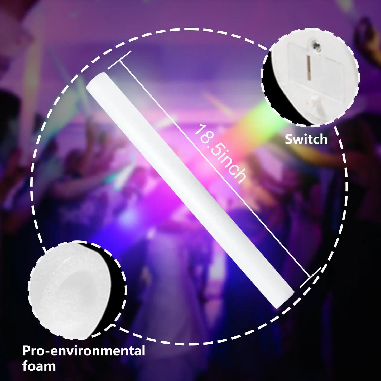 jianyana 100Pcs LED Foam Glow Sticks RGB Light Up Cheer Tubes for Parties