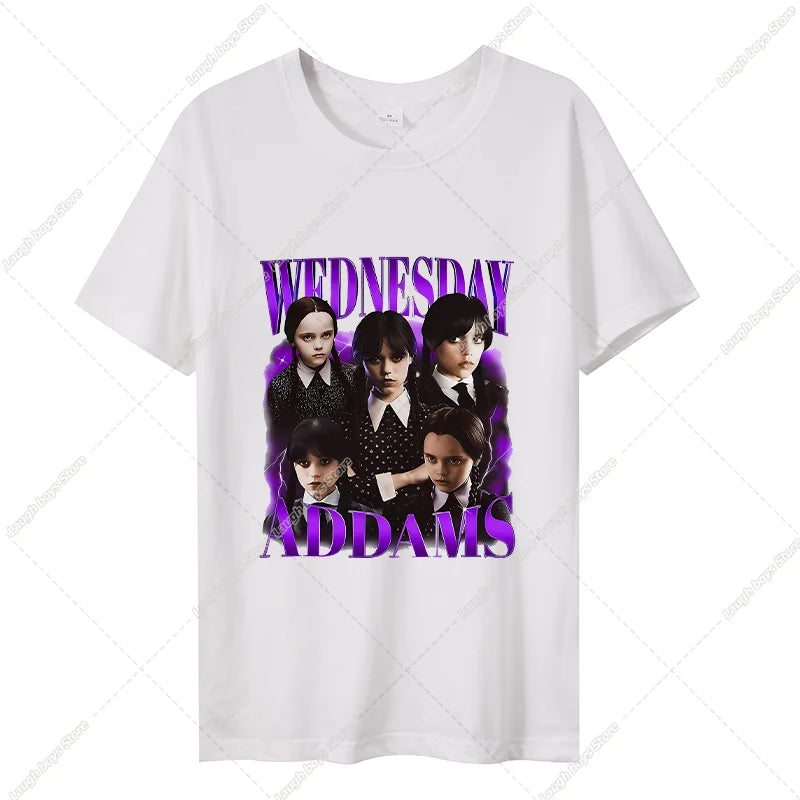 Wednesday Addams Women Casual T-shirt Summer Adult Cartoon Printed Tee Tops Girls Round Neck Clothing Short Sleeve Fashion Gifts SS69