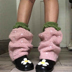 Women Knit Leg Warmers Contrast Color Knee High Socks Y2K Aesthetic Boot Cuffs Cover for Streetwear Kawaii Short Socks