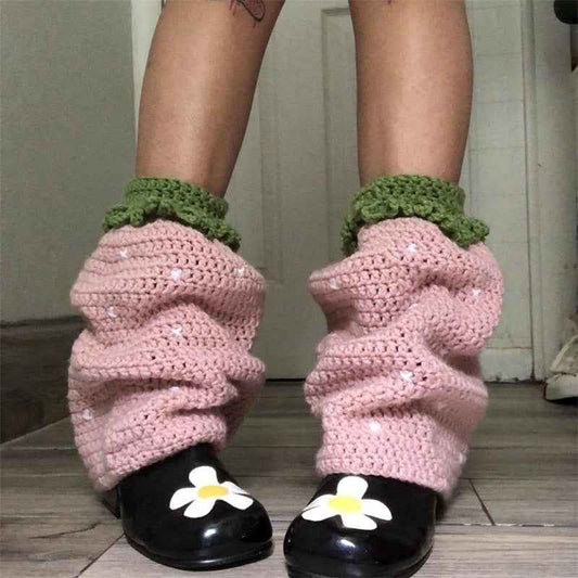 Women Knit Leg Warmers Contrast Color Knee High Socks Y2K Aesthetic Boot Cuffs Cover for Streetwear Kawaii Short Socks
