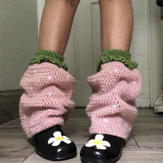 Women Knit Leg Warmers Contrast Color Knee High Socks Y2K Aesthetic Boot Cuffs Cover for Streetwear Kawaii Short Socks