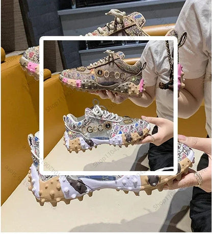 Women's Casual Sneakers Fashion Luxury Rhinestone Ladies Shoes 2024 New Outdoor Platform Female Sports Shoes Vulcanized Shoes SS69