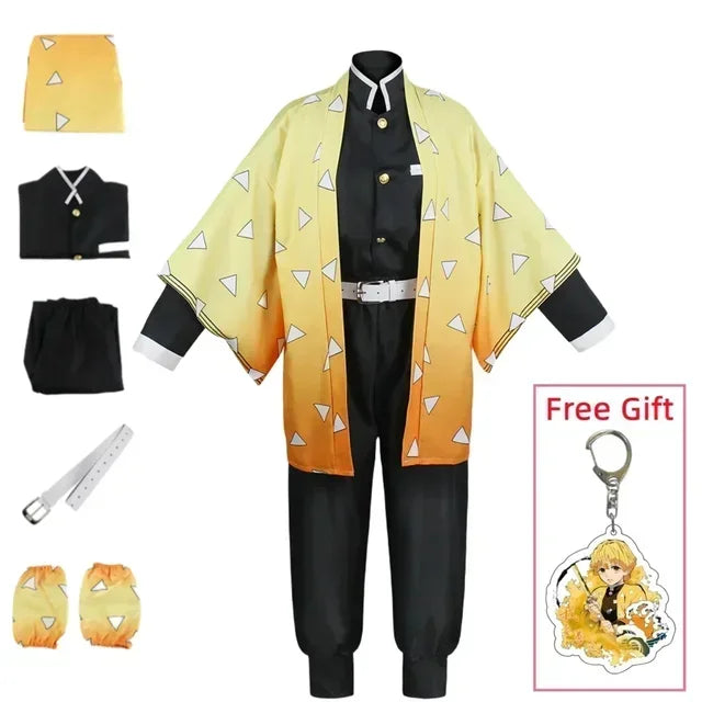 Agatsuma Zenitsu Anime Cosplay Costume Kimono Set for Women
