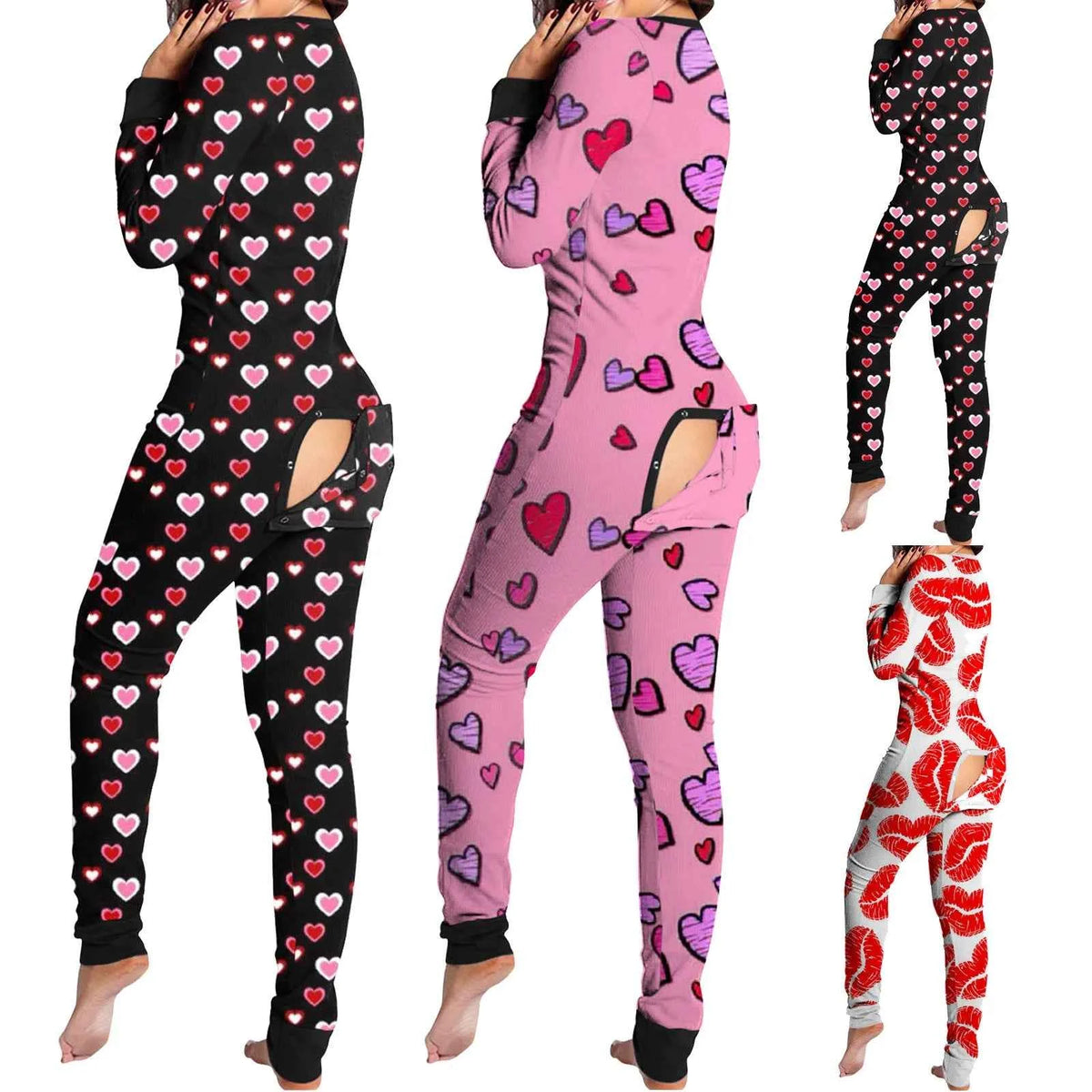 Sexy Women Pajamas Onesies Button-down Buttoned Flap Adults Pyjama Autumn Long Sleeve V-neck Jumpsuit Female Bodysuit Sleepwear