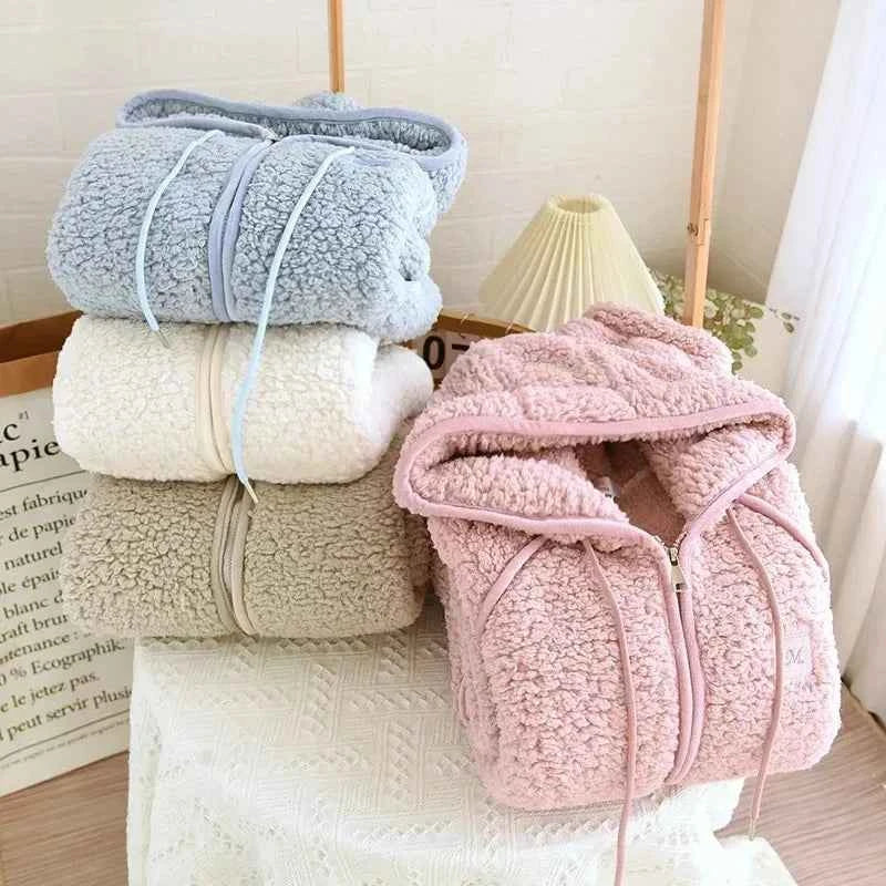 Thick Fluffy New Couple's Pajama Hooded Zipper Sleeping Sleepwear Winter Underwear Set Nightie Warm  Pyjamas Women Loungewear