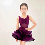 Professional Latin Dance Dress Purple Samba Dancing Ballroom Dance Costume Rumba Dancing Elegant Stage Costume Children Girls